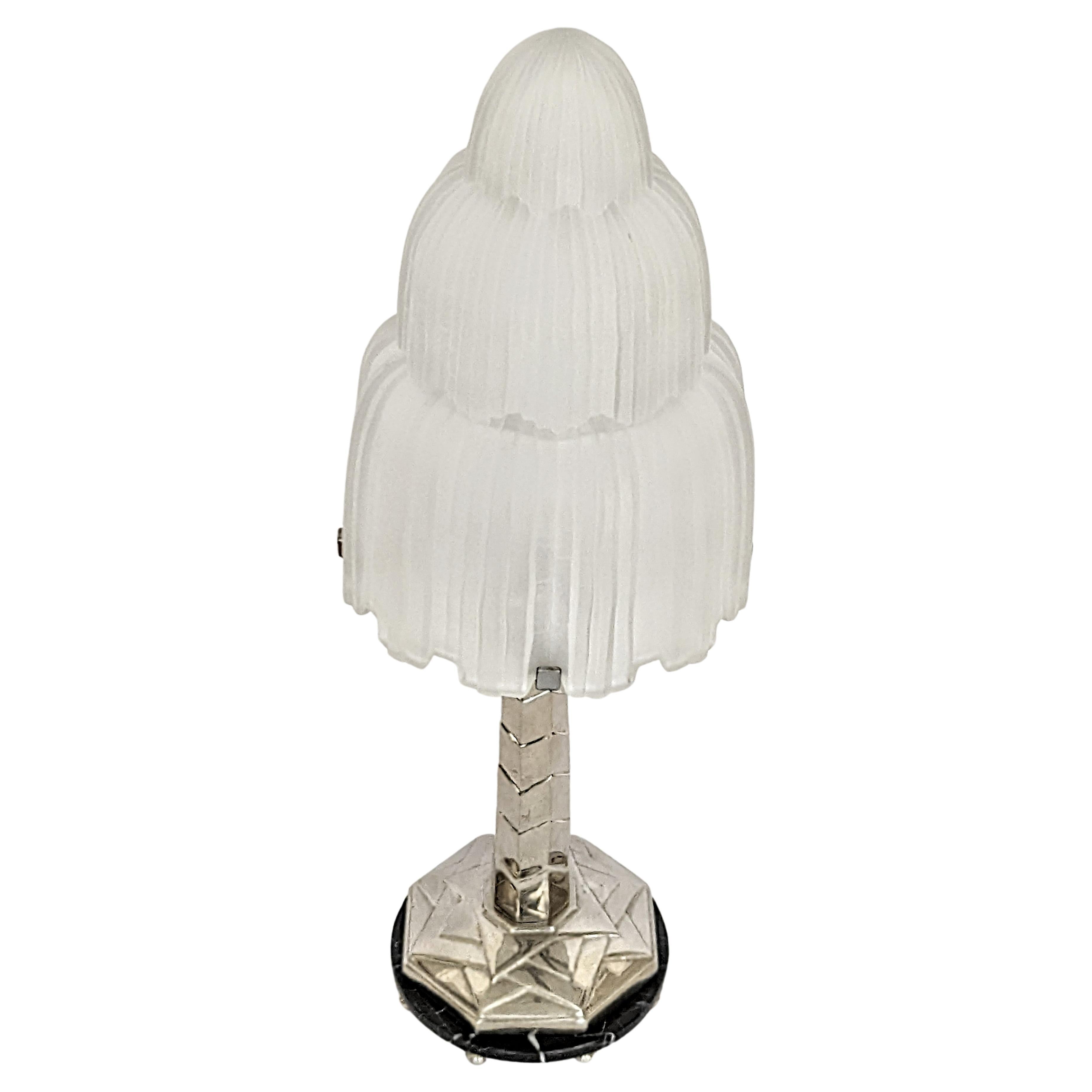Cast French Art Deco Table Lamp Signed by Sabino (pair available) For Sale