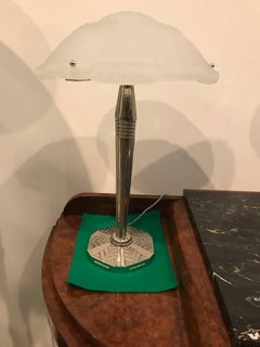 French Art Deco Table Lamp Signed by Sabino with Geometric Motif