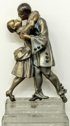 Tischlampe im Art déco-Stil, signiert von Sabino mit Linousin, Pierrot et Colombine