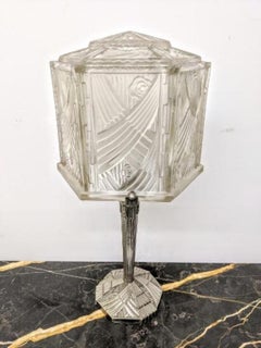Französische Art-Déco-Tischlampe, signiert Hettier & Vincent (Papier verfügbar)