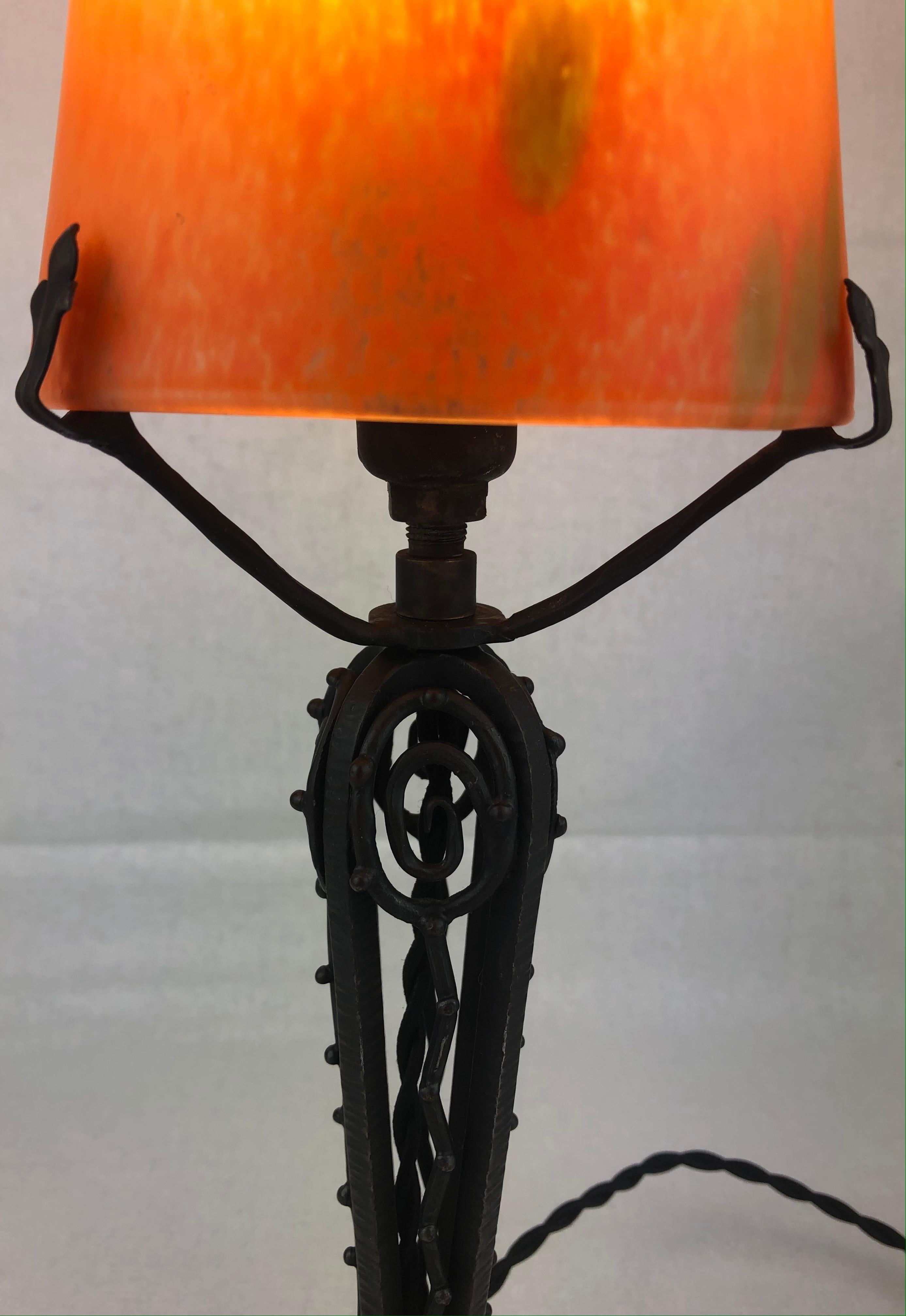 French Art Deco Table Lamp with Luneville Pate de Verre Signed Trichard 5