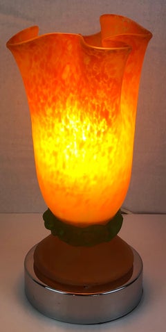 French Art Deco Table Lamp with Pâte de Verre Glass Shade, circa 1920s