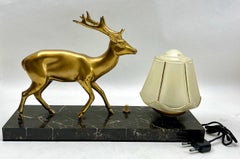 French Art Deco Table Lamp with stylized Spelter Representation of a Deer
