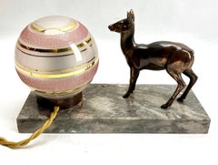 French Art Deco Table Lamp with stylized Spelter Representation of a Deer