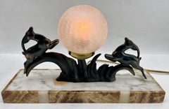 French Art Deco Table Lamp with stylized Spelter Representation of a Deer