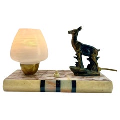 Vintage French Art Deco Table Lamp with stylized Spelter Representation of a Deer 