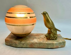French Art Deco Table Lamp with stylized Spelter Representation of Bird