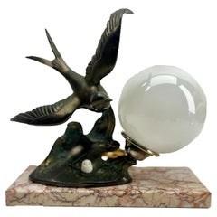 French Art Deco Table Lamp with stylized Spelter Representation of Bird