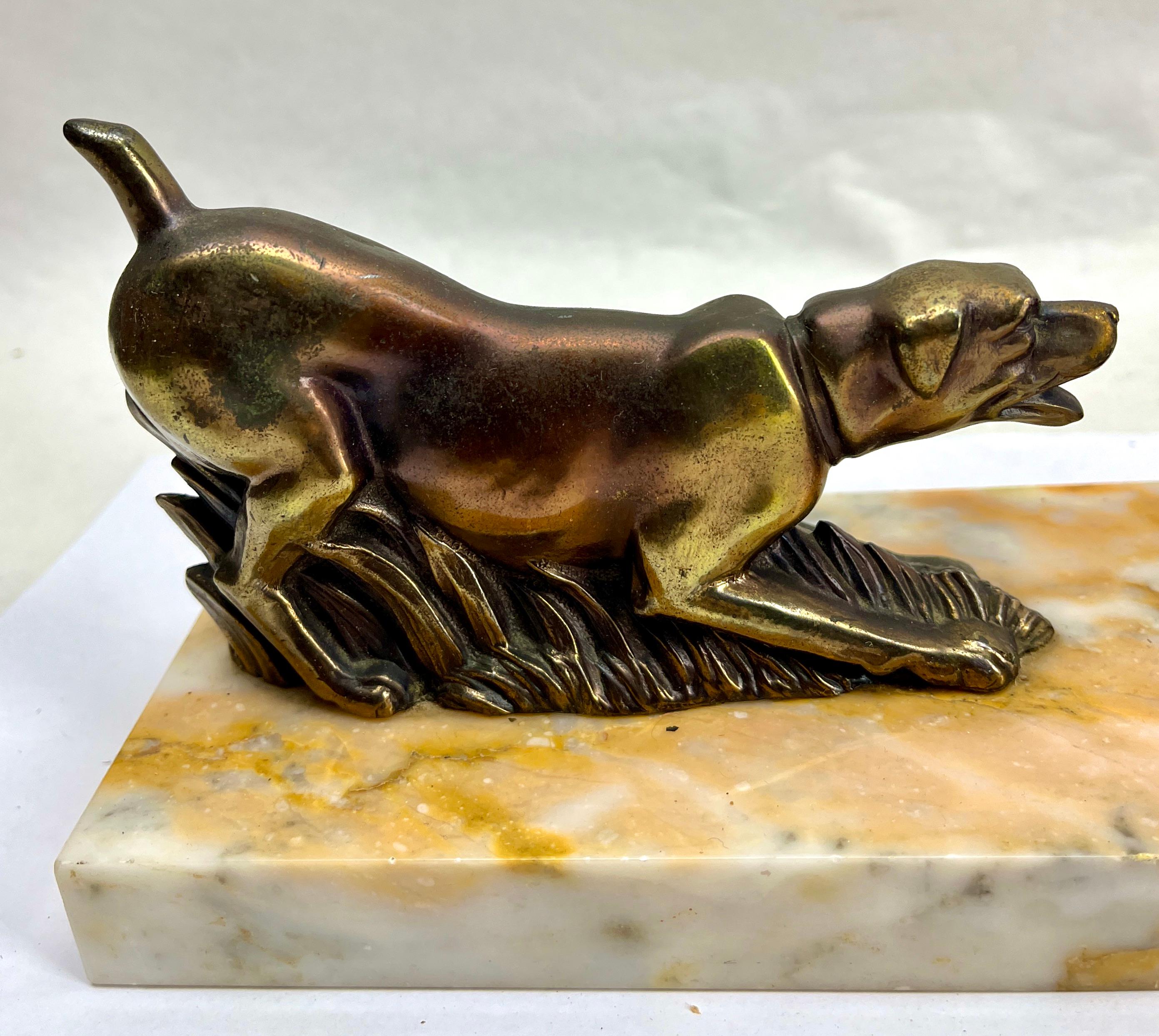 French Art Deco Table Lamp with stylized Spelter Representation of Dog 4