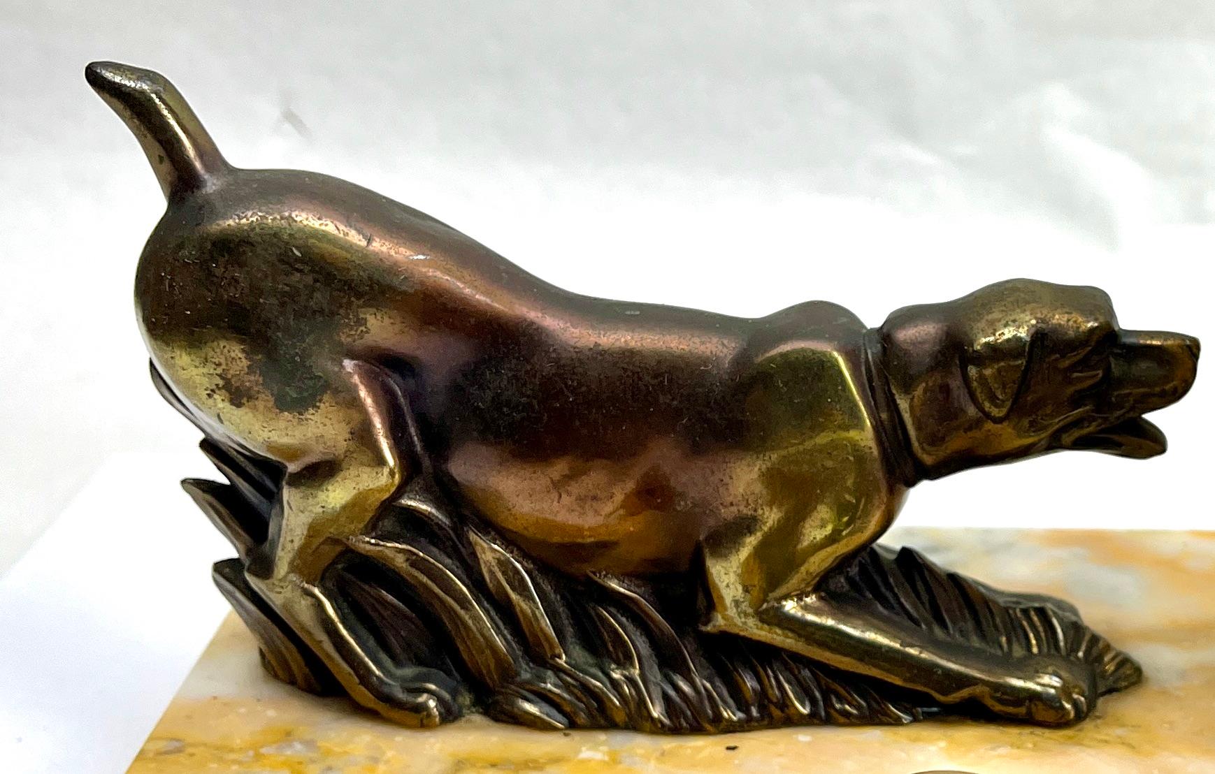 Hand-Crafted French Art Deco Table Lamp with stylized Spelter Representation of Dog