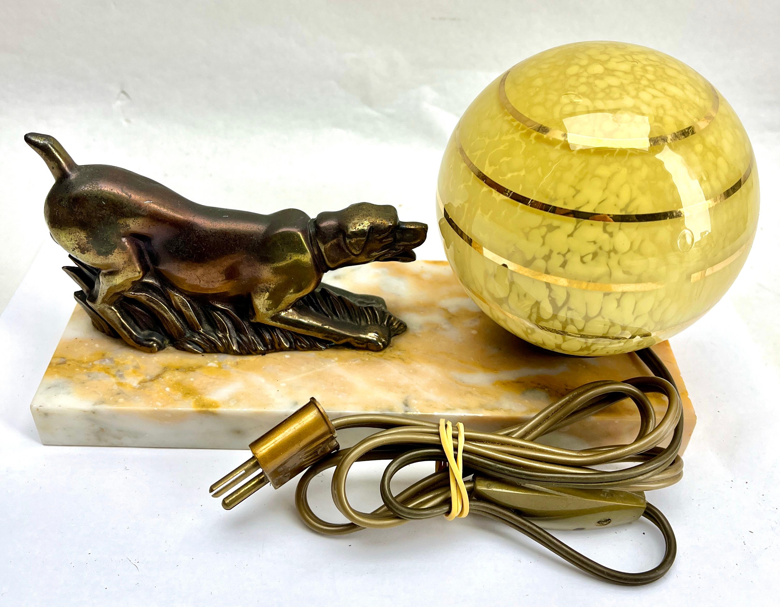 Mid-20th Century French Art Deco Table Lamp with stylized Spelter Representation of Dog