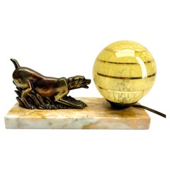 French Art Deco Table Lamp with stylized Spelter Representation of Dog