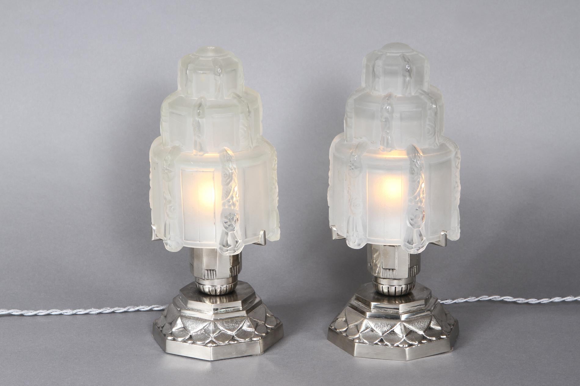 French Art Deco table lamps by Sabino, 1930. The famous 