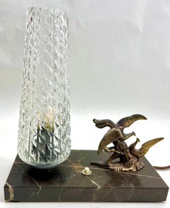 French Art Deco Table Lamps with Spelter Birds Motif