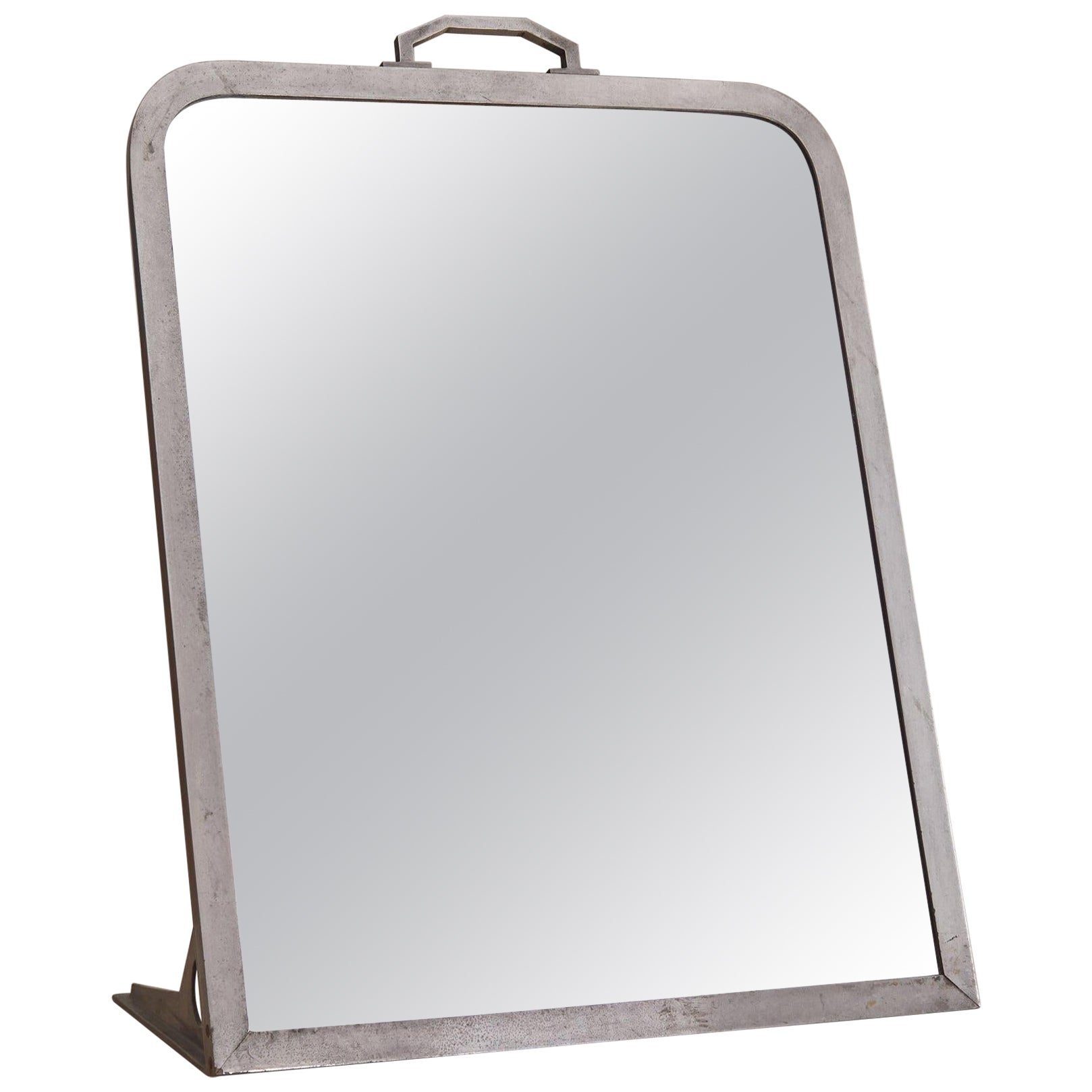 French Art Deco Table Mirror with Silver-Plated Frame, 1940s