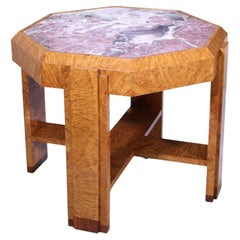 French Art Deco Table with Marble Top in Sycamore