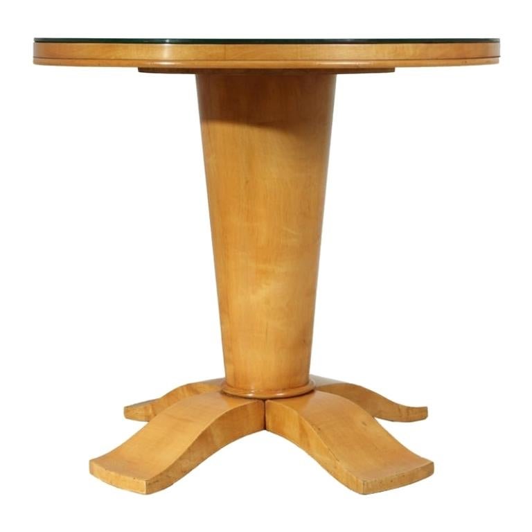 French Art Deco Table with Mirrored Top, c.1940 For Sale