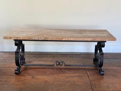 French art deco table with stone top and iron base