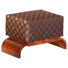 French Art Deco Tabourette, Walnut, New Upholstery, Restored wood, 1920s