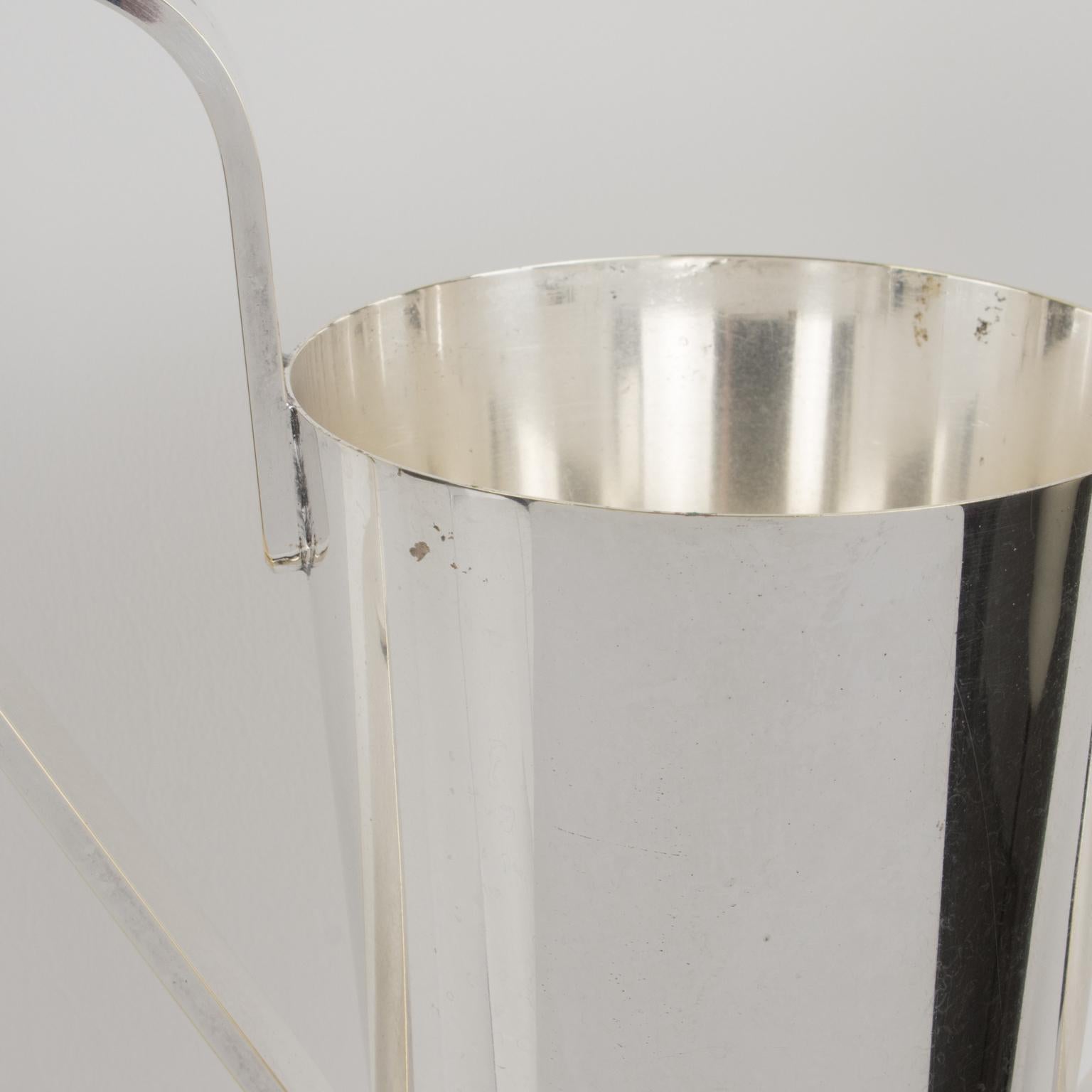 French Art Deco Tall Silver Plate Vase with Handles on Marble Base, 1930s 5