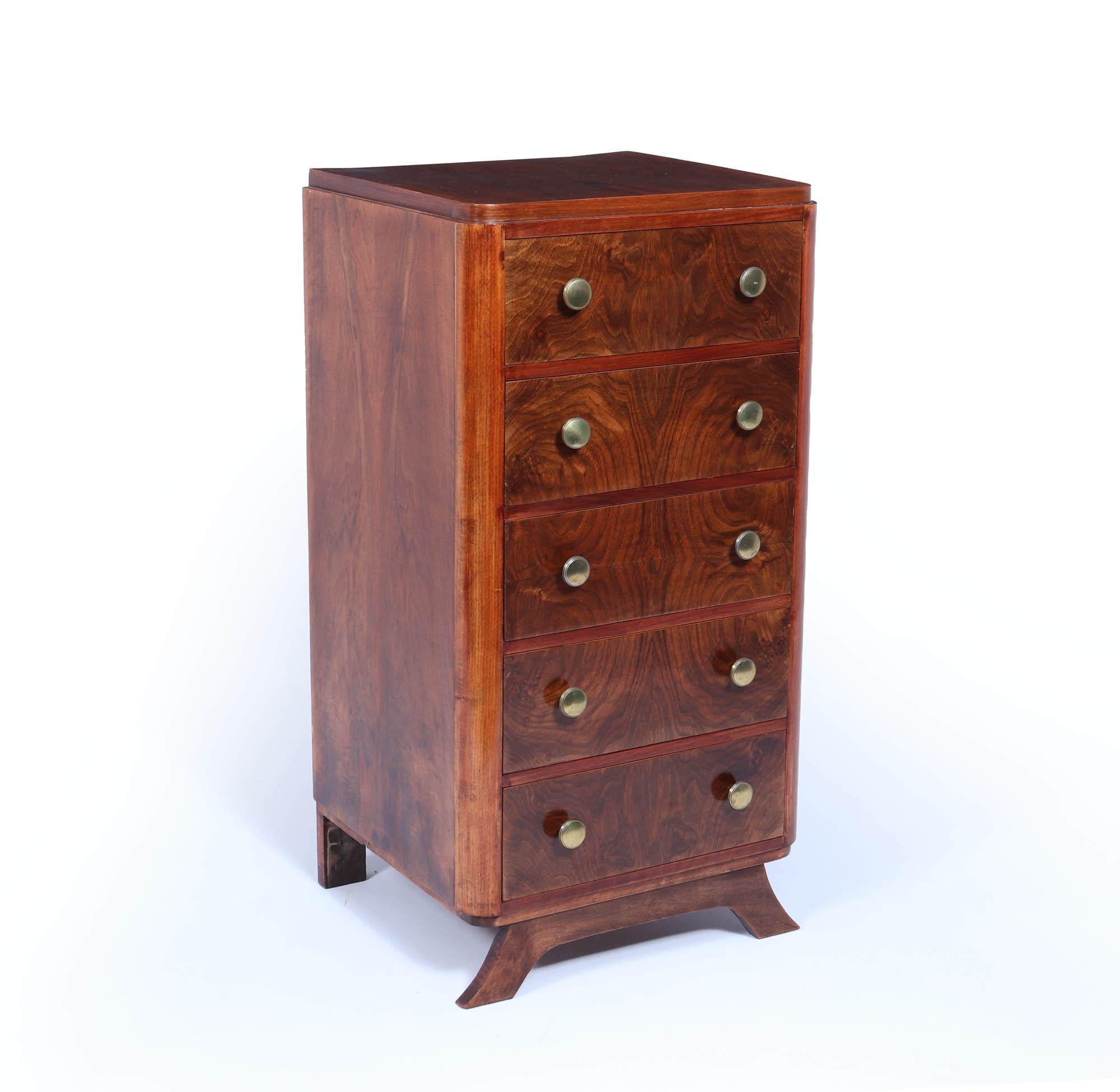 French Art Deco Tall Slim Chest of Drawers In Excellent Condition In Paddock Wood Tonbridge, GB