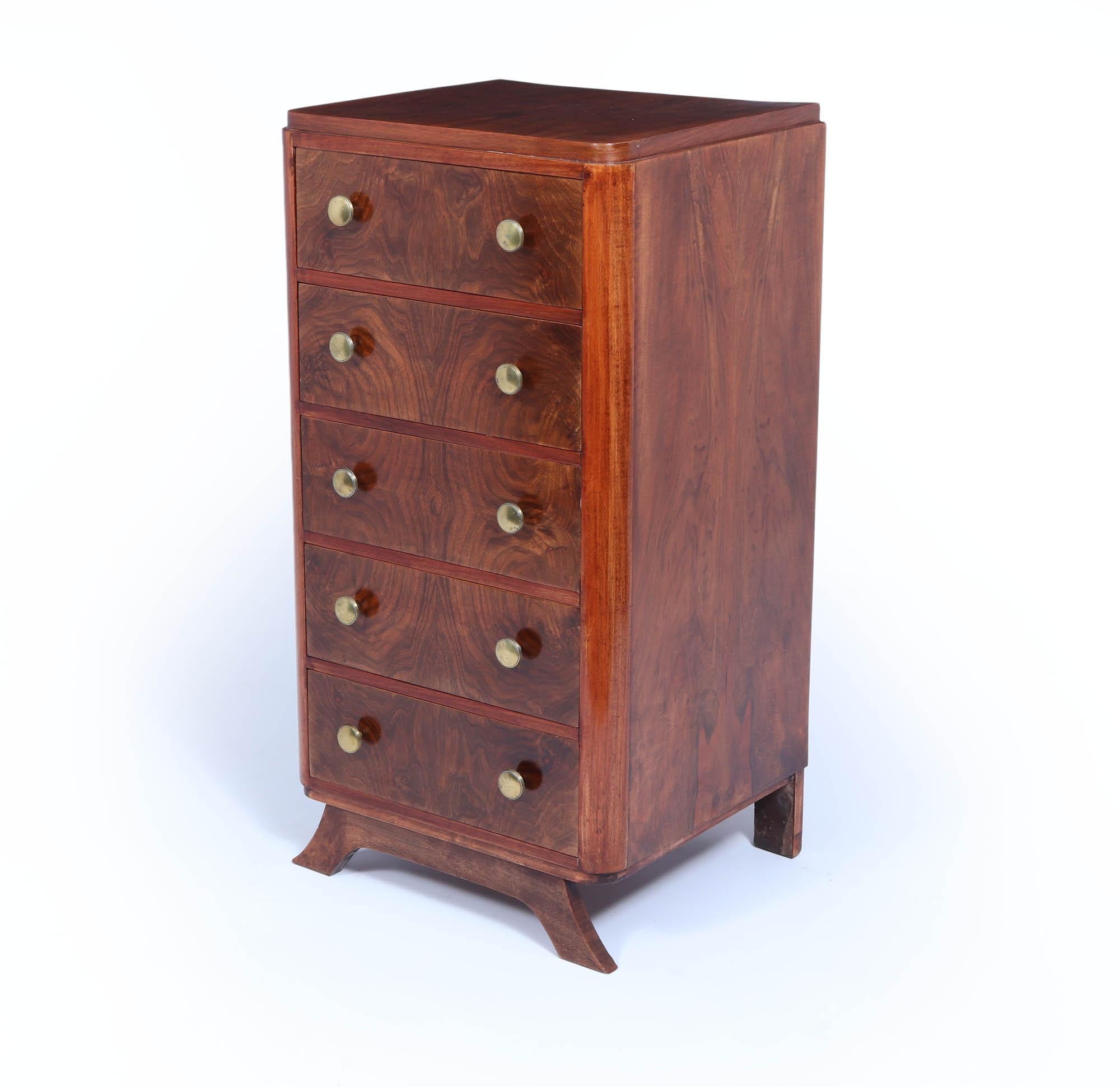 Mid-20th Century French Art Deco Tall Slim Chest of Drawers