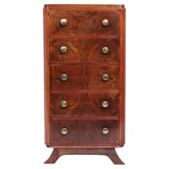 French Art Deco Tall Slim Chest of Drawers