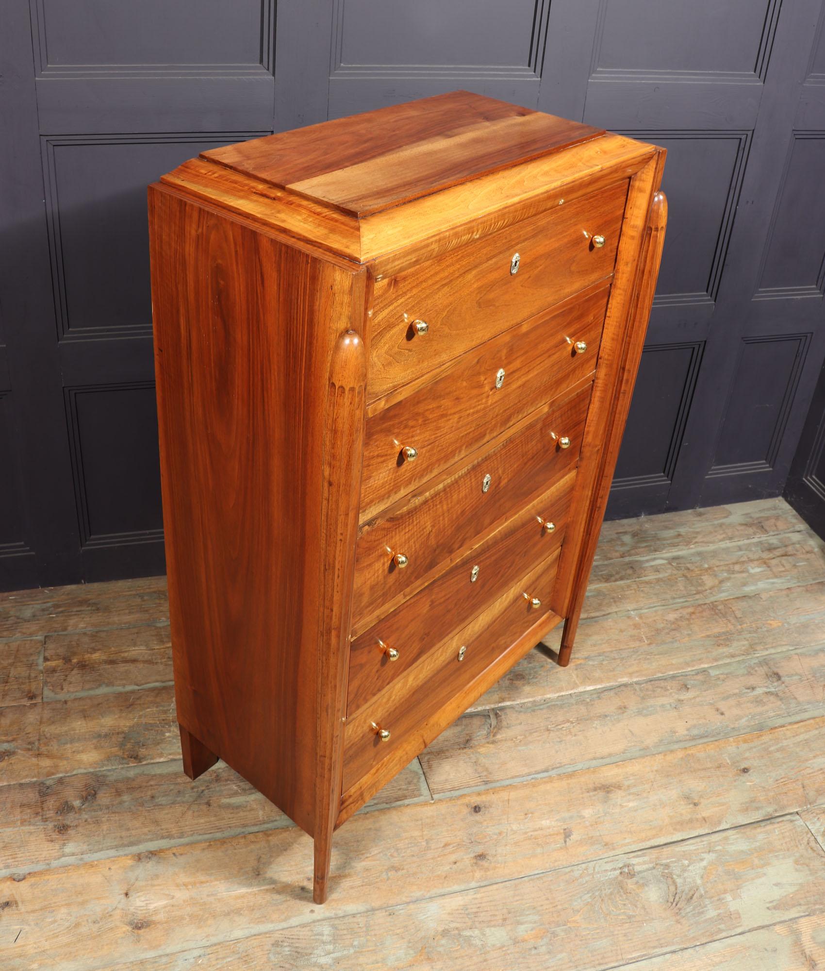 French Art Deco Tall Walnut Chest of Drawers 8