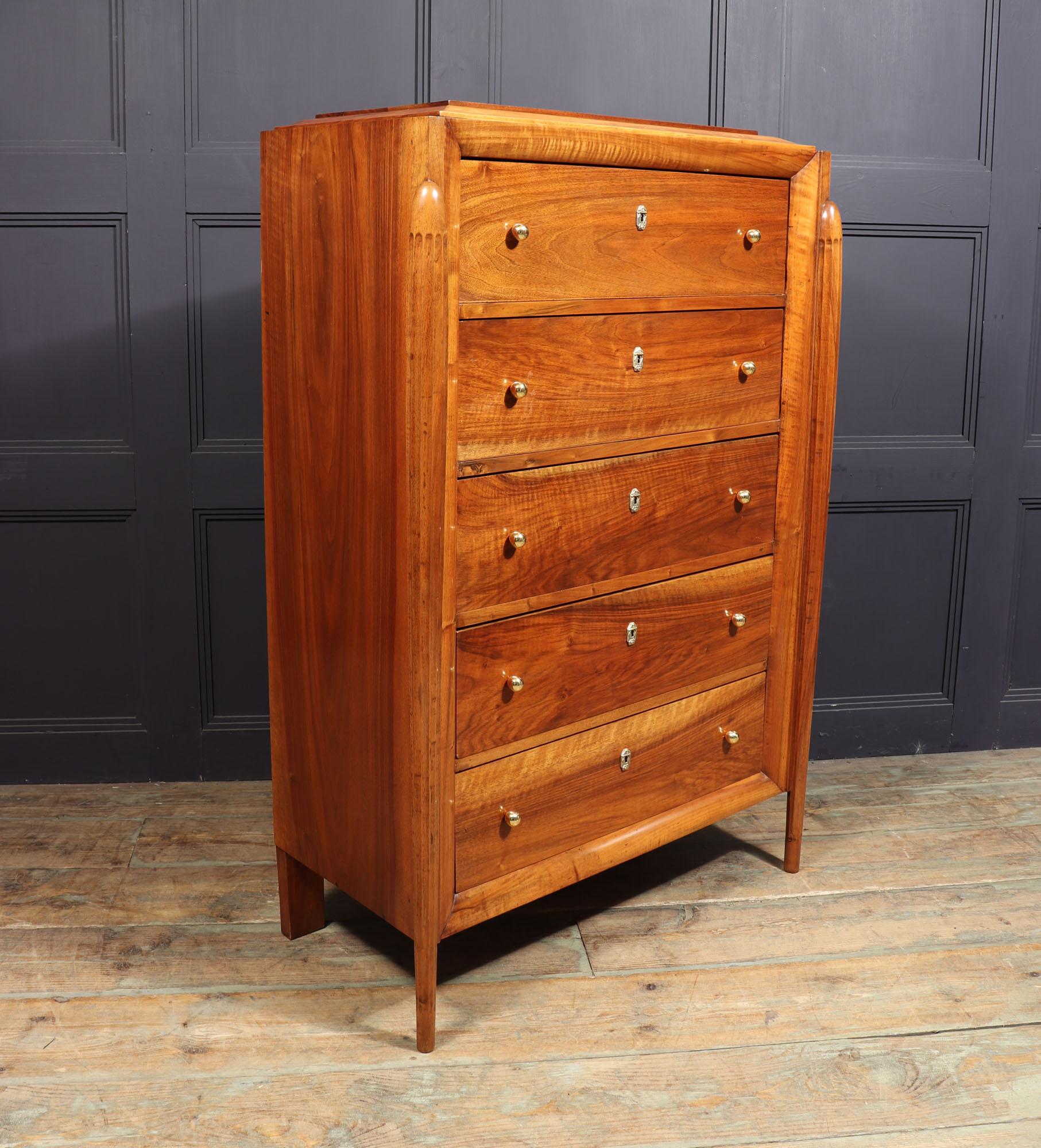 French Art Deco Tall Walnut Chest of Drawers 9