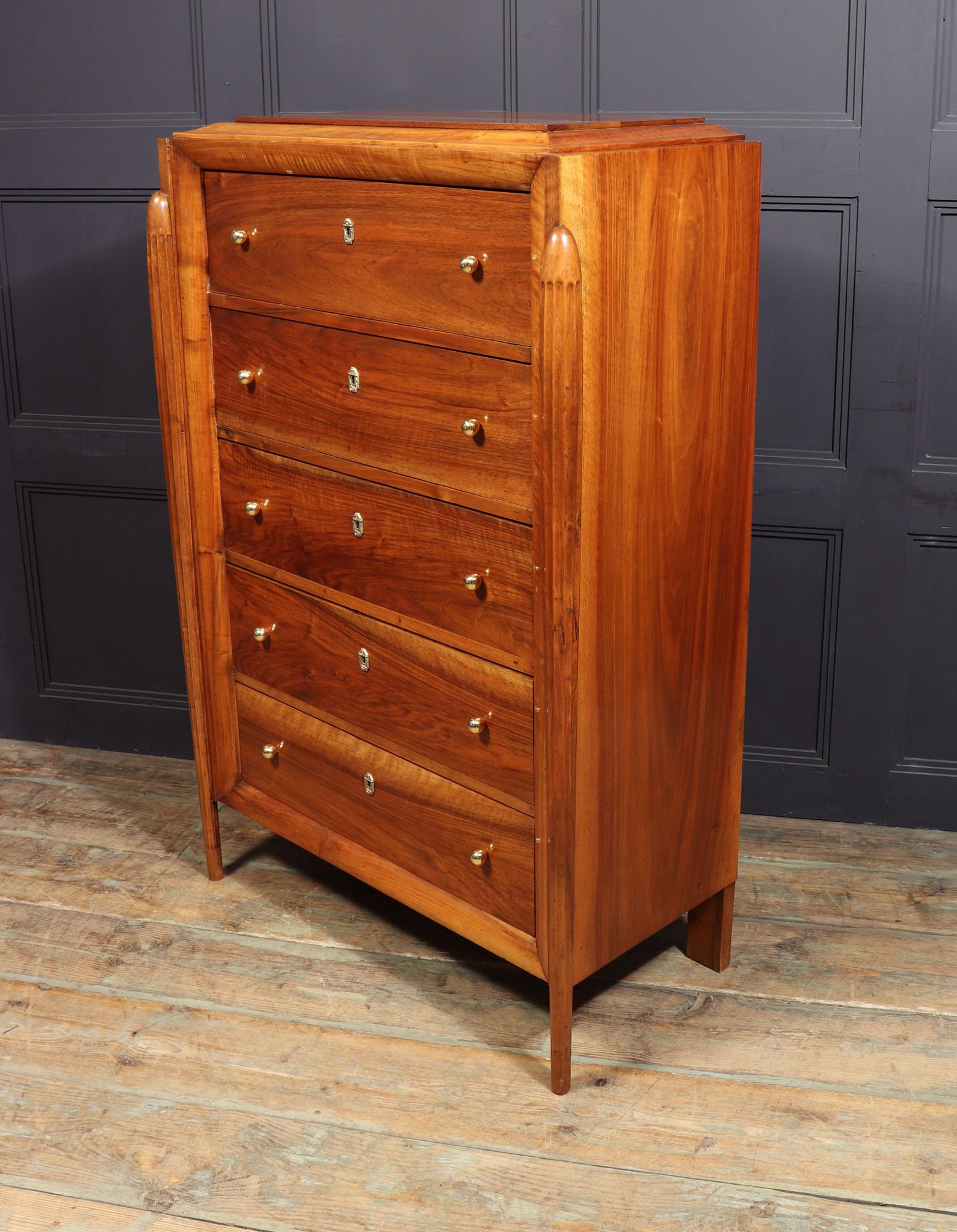 French Art Deco Tall Walnut Chest of Drawers 11