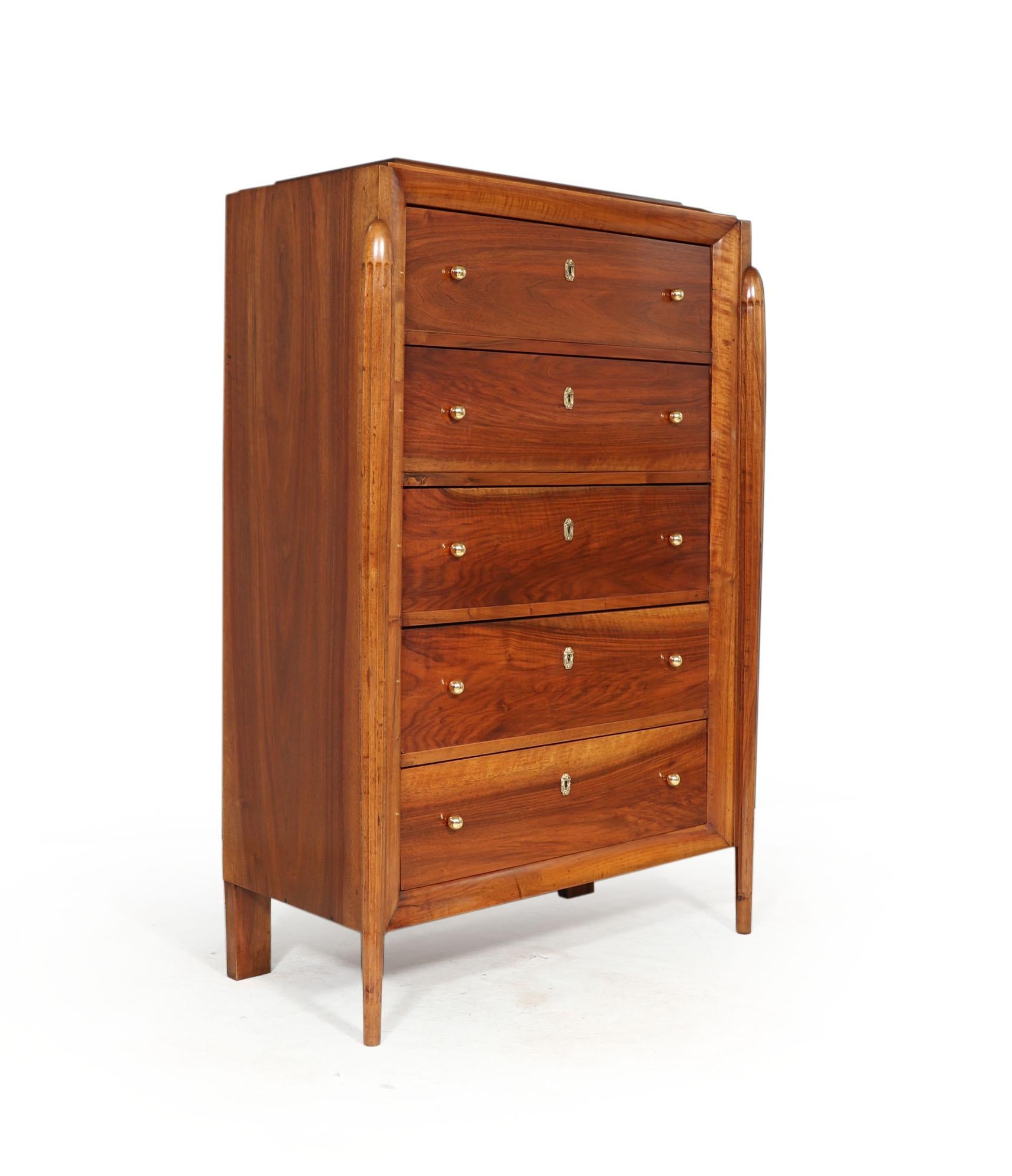 French Art Deco Tall Walnut Chest of Drawers In Excellent Condition In Paddock Wood Tonbridge, GB