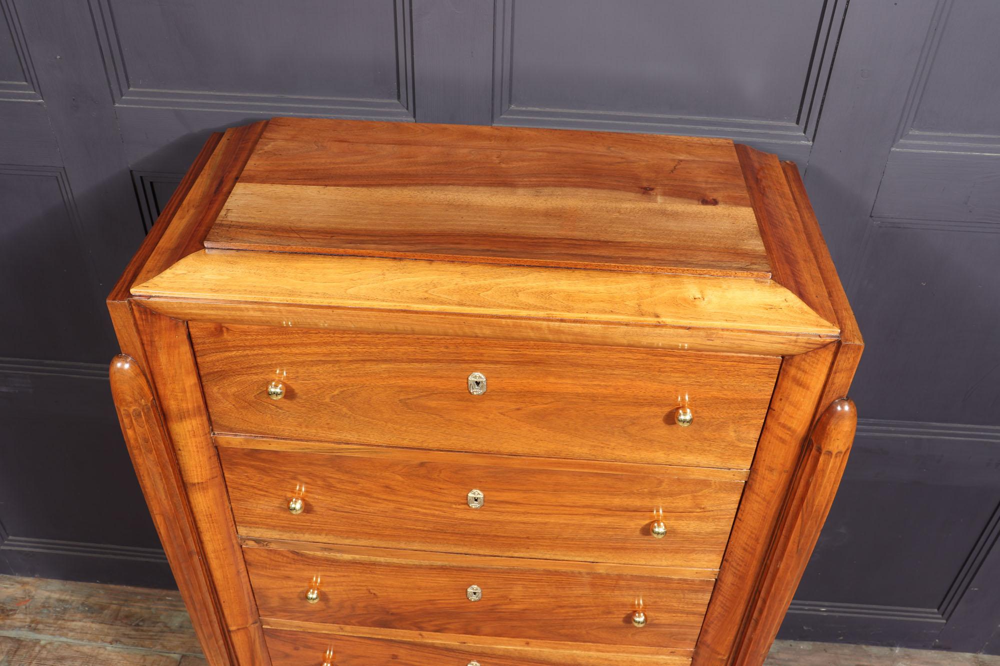 French Art Deco Tall Walnut Chest of Drawers 1
