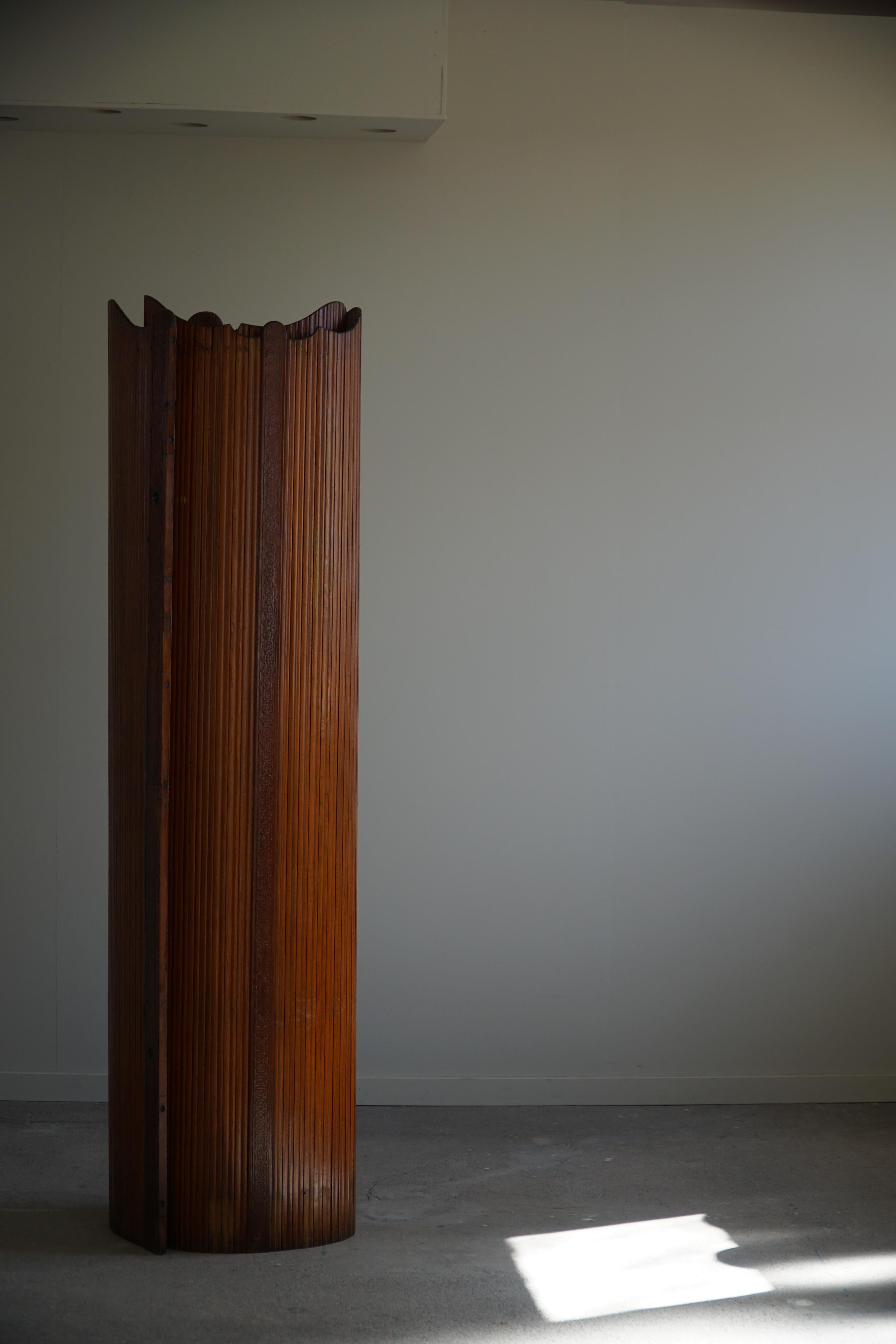 French Art Deco Tambour Room Divider in Pine, 1930s 10