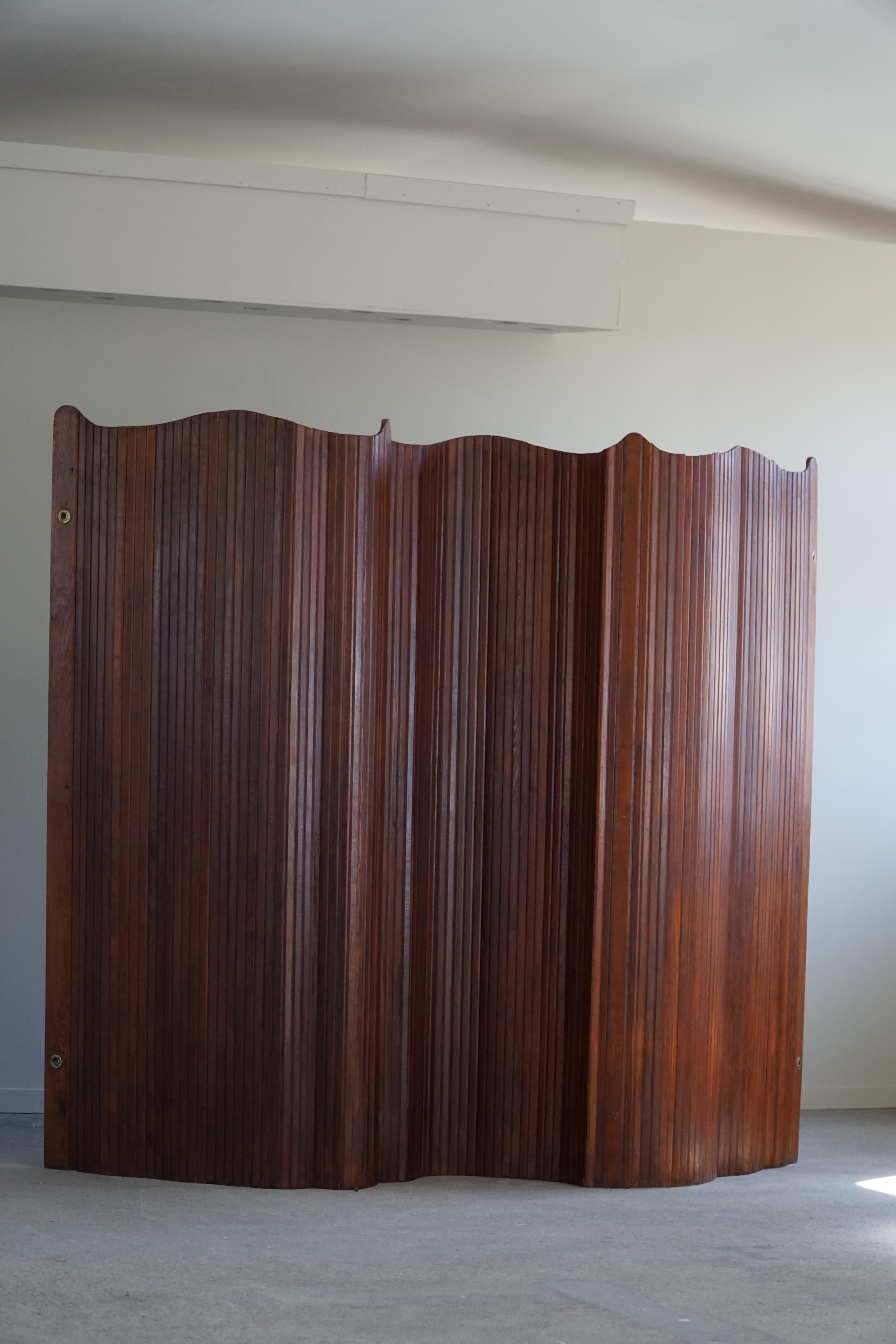 French Art Deco Tambour Room Divider in Pine, Attributed Jomaine Baumann, 1930s 12