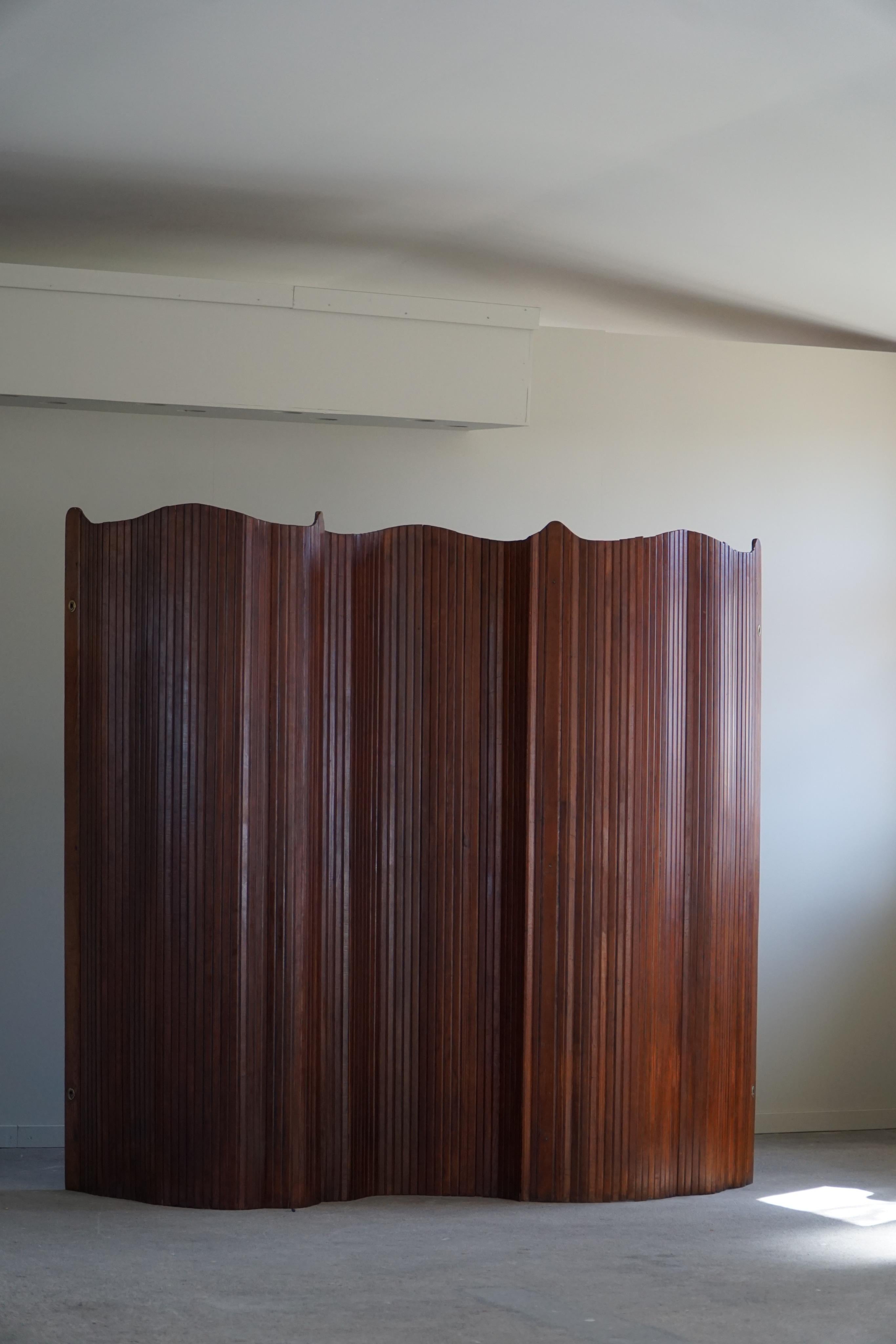 French Art Deco Tambour Room Divider in Pine, Attributed Jomaine Baumann, 1930s 15