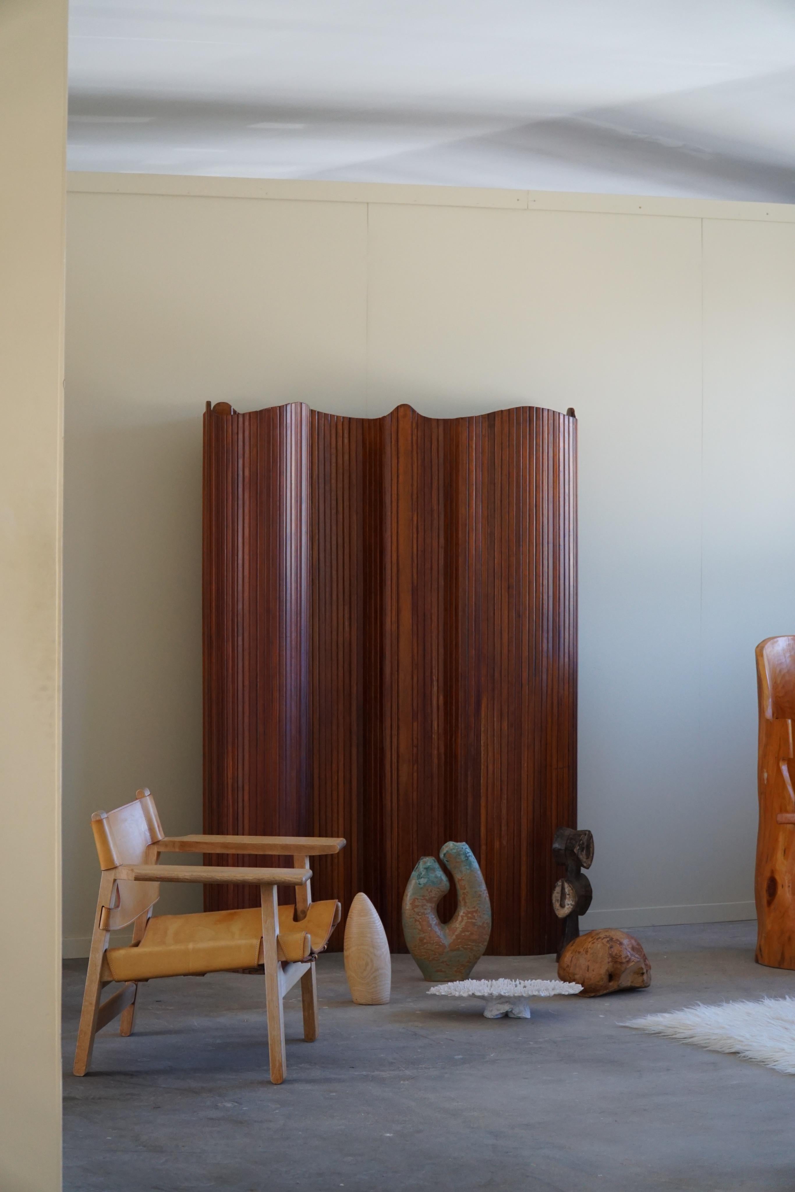 20th Century French Art Deco Tambour Room Divider in Pine, Attributed Jomaine Baumann, 1930s