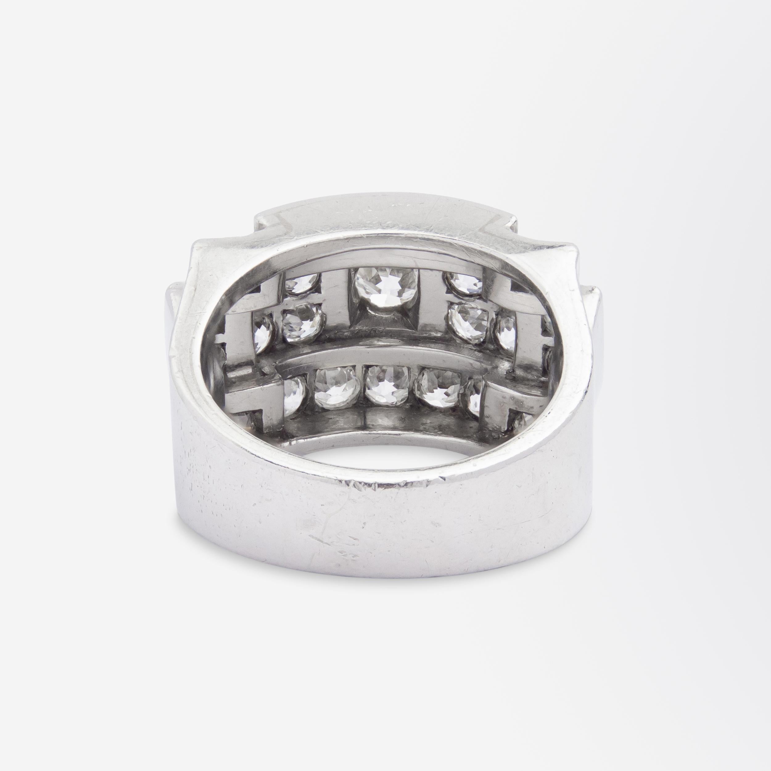 Women's or Men's French Art Deco 'Tank' Ring in Platinum & Diamonds For Sale