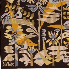 French Art Deco Tapestry, Handwoven Wool, Signed, Circa 1970s, 72x42"