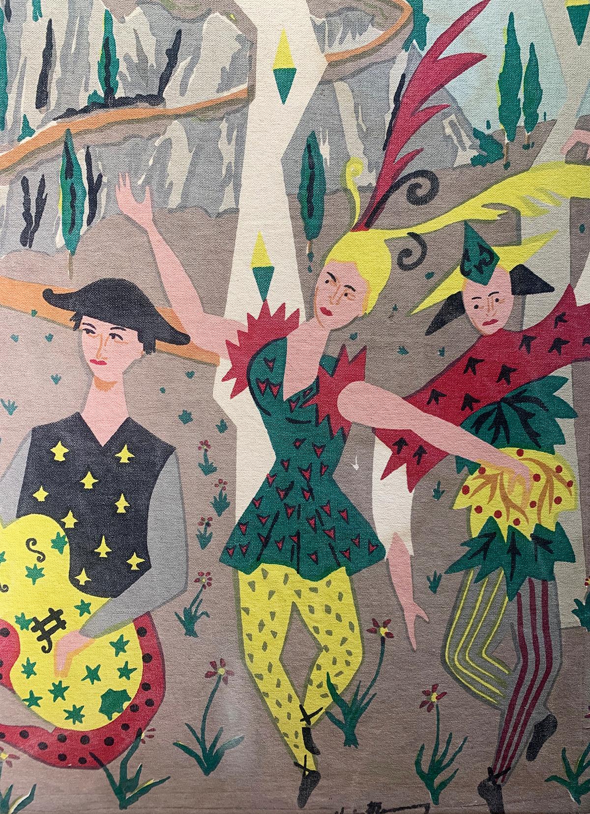 Painted French Art Deco Tapestry For Sale