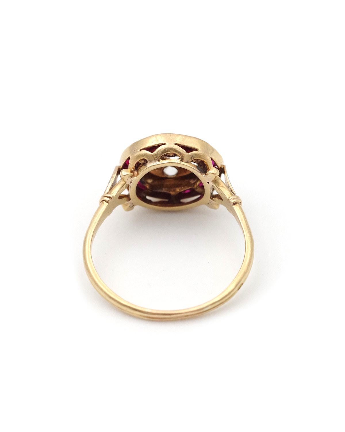French Art Deco target ruby diamond ring, round Edwardian antique ring For Sale 1