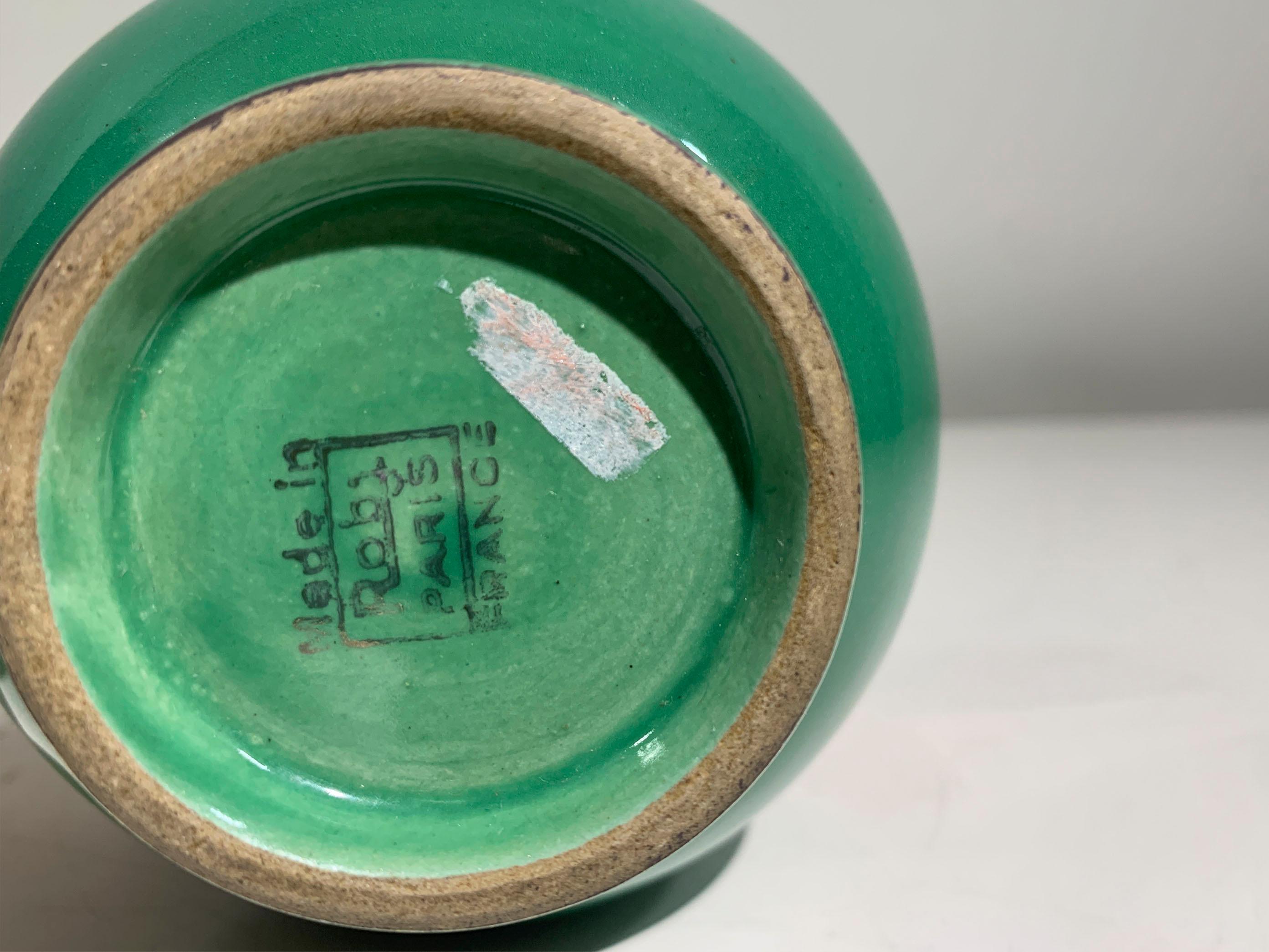 Juego de té Art Déco francés, porcelana esmaltada dorada y verde marcada Robj París en venta 5