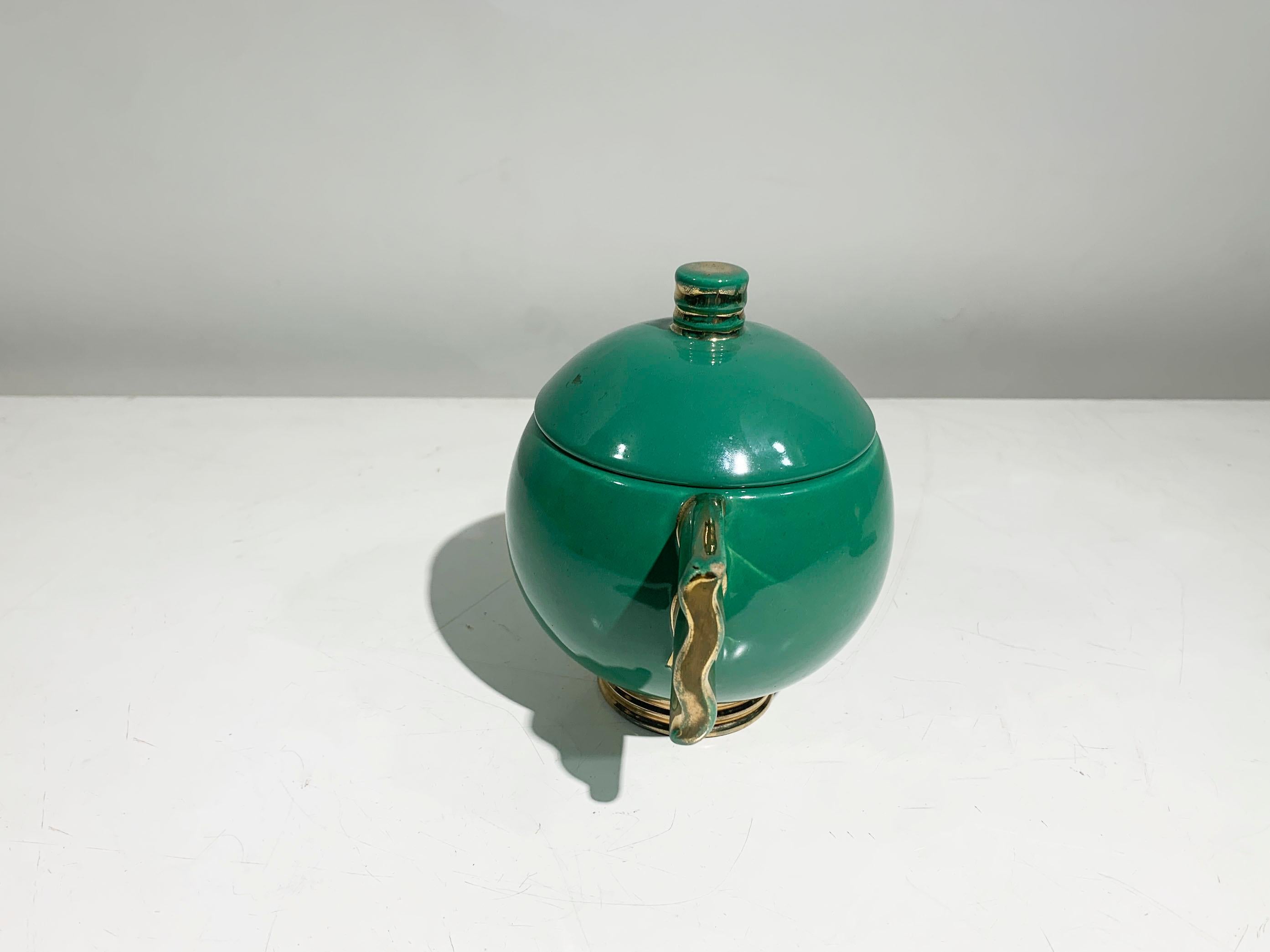 Juego de té Art Déco francés, porcelana esmaltada dorada y verde marcada Robj París Dorado en venta