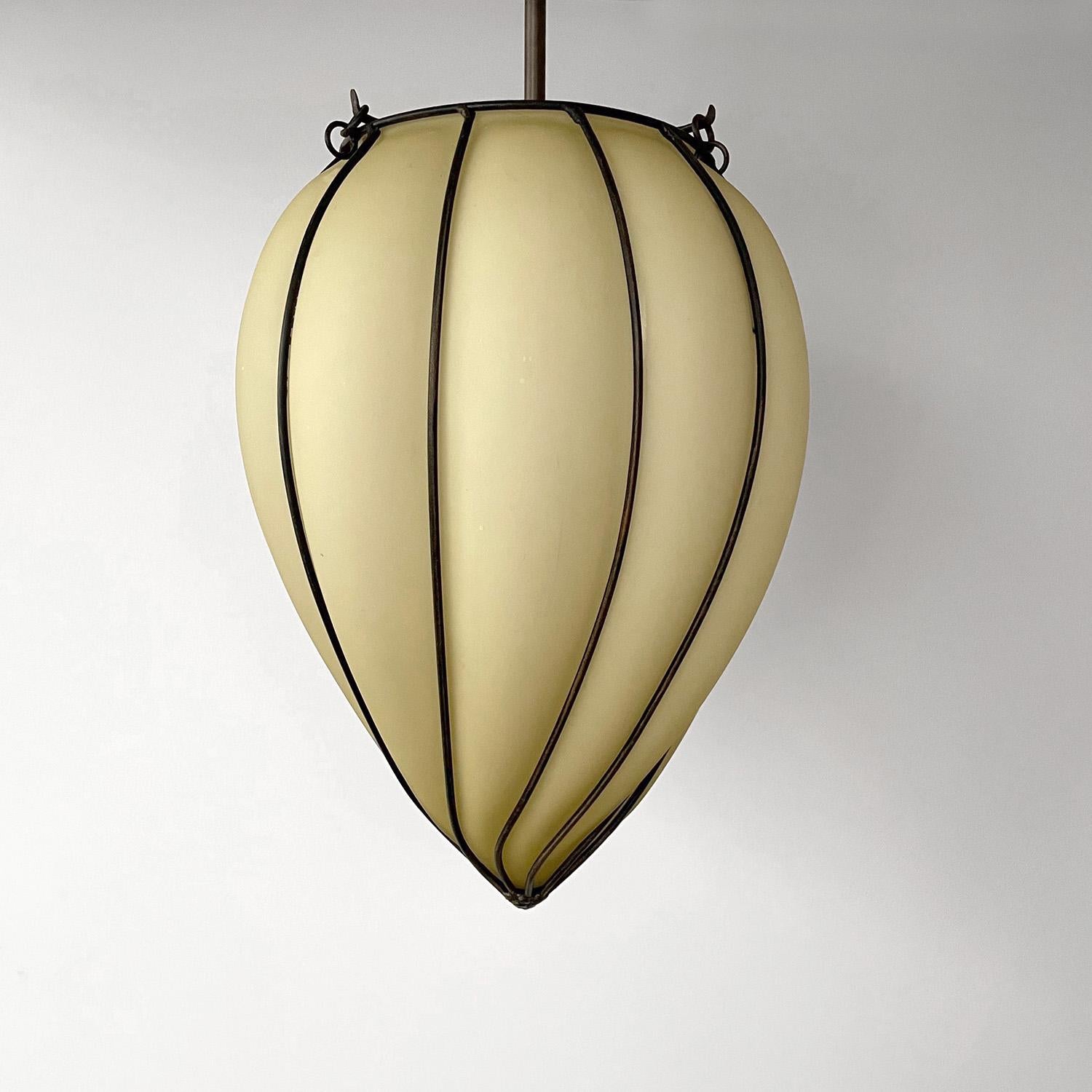 French Art Deco Teardrop Pendant Ceiling Light In Good Condition For Sale In Los Angeles, CA