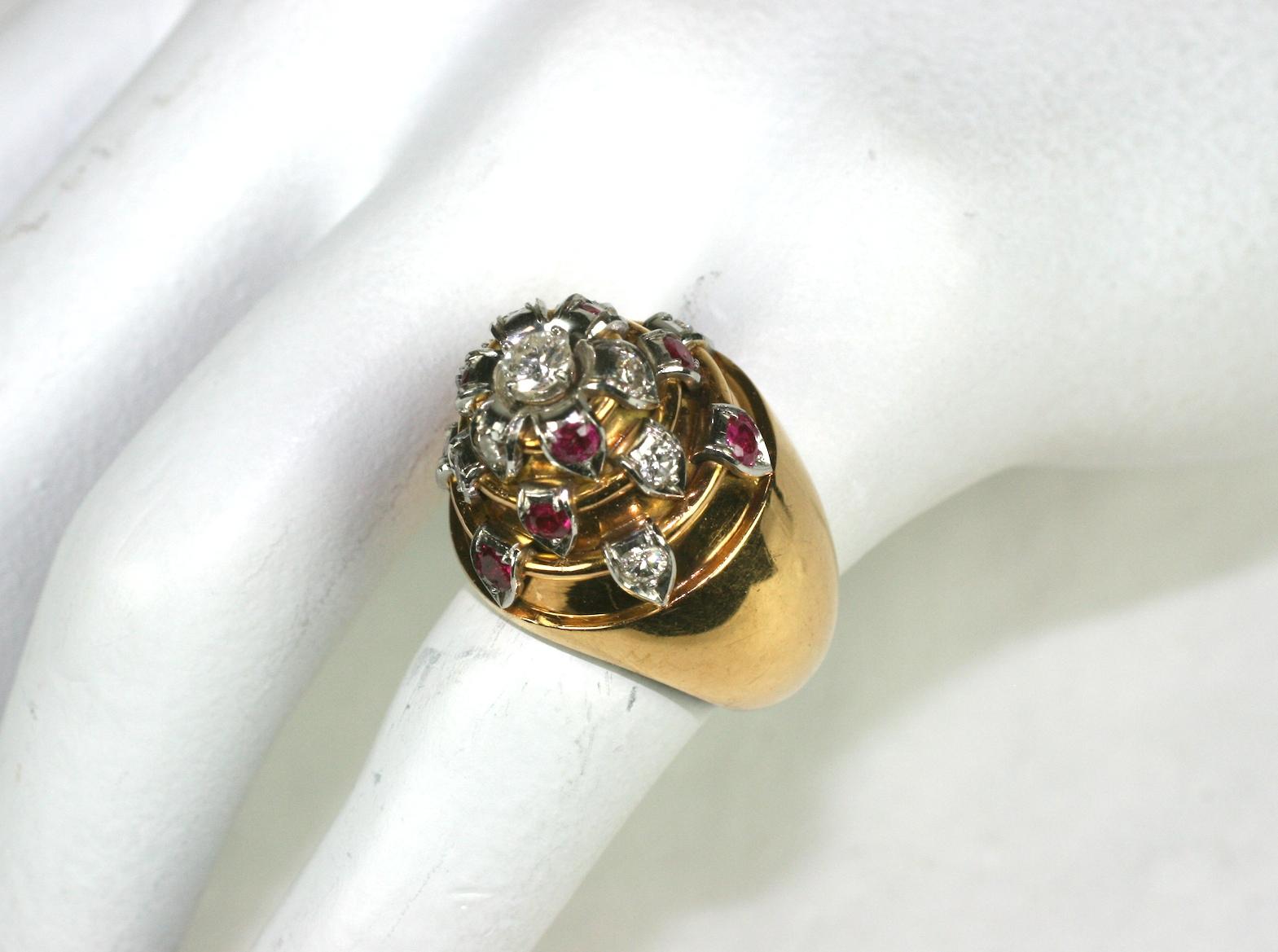 Round Cut French Art Deco Temple Ring For Sale