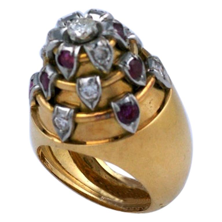 French Art Deco Temple Ring