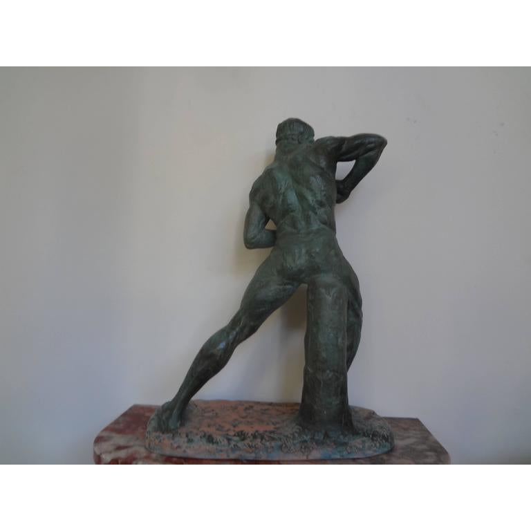 French Art Deco Terracotta Athlete Sculpture by Henri Bargas In Good Condition For Sale In Houston, TX