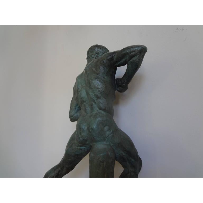 Mid-20th Century French Art Deco Terracotta Athlete Sculpture by Henri Bargas For Sale