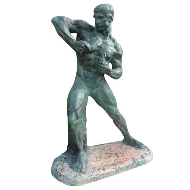 Escultura francesa Art Déco Atleta de terracota de Henri Bargas en venta 1