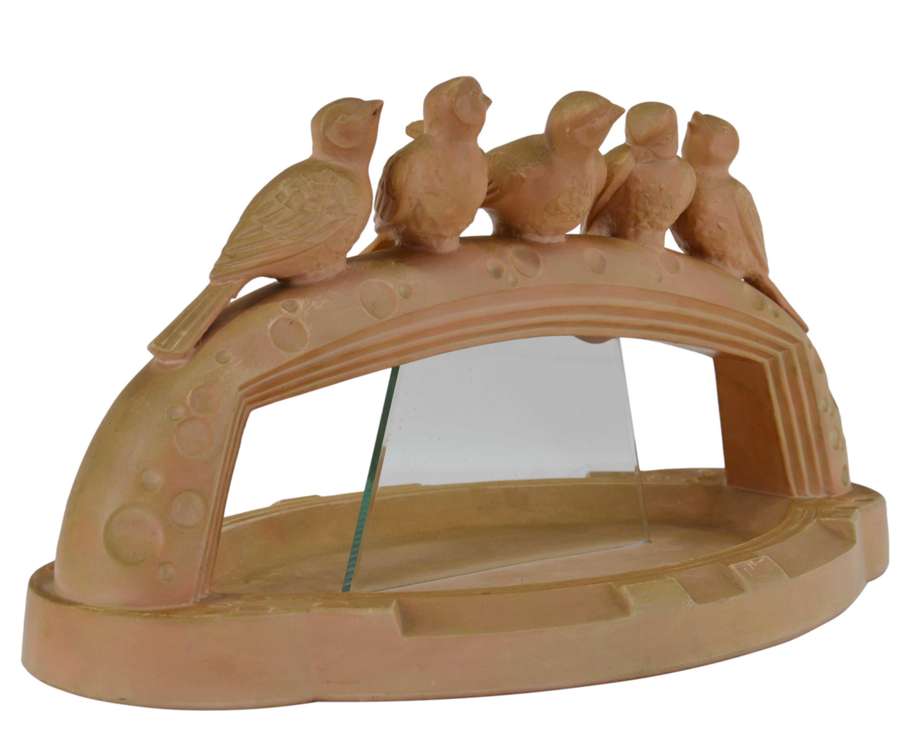 French Art Deco Terra Cotta Swallows Centerpiece, 1920 In Good Condition For Sale In Saint-Amans-des-Cots, FR