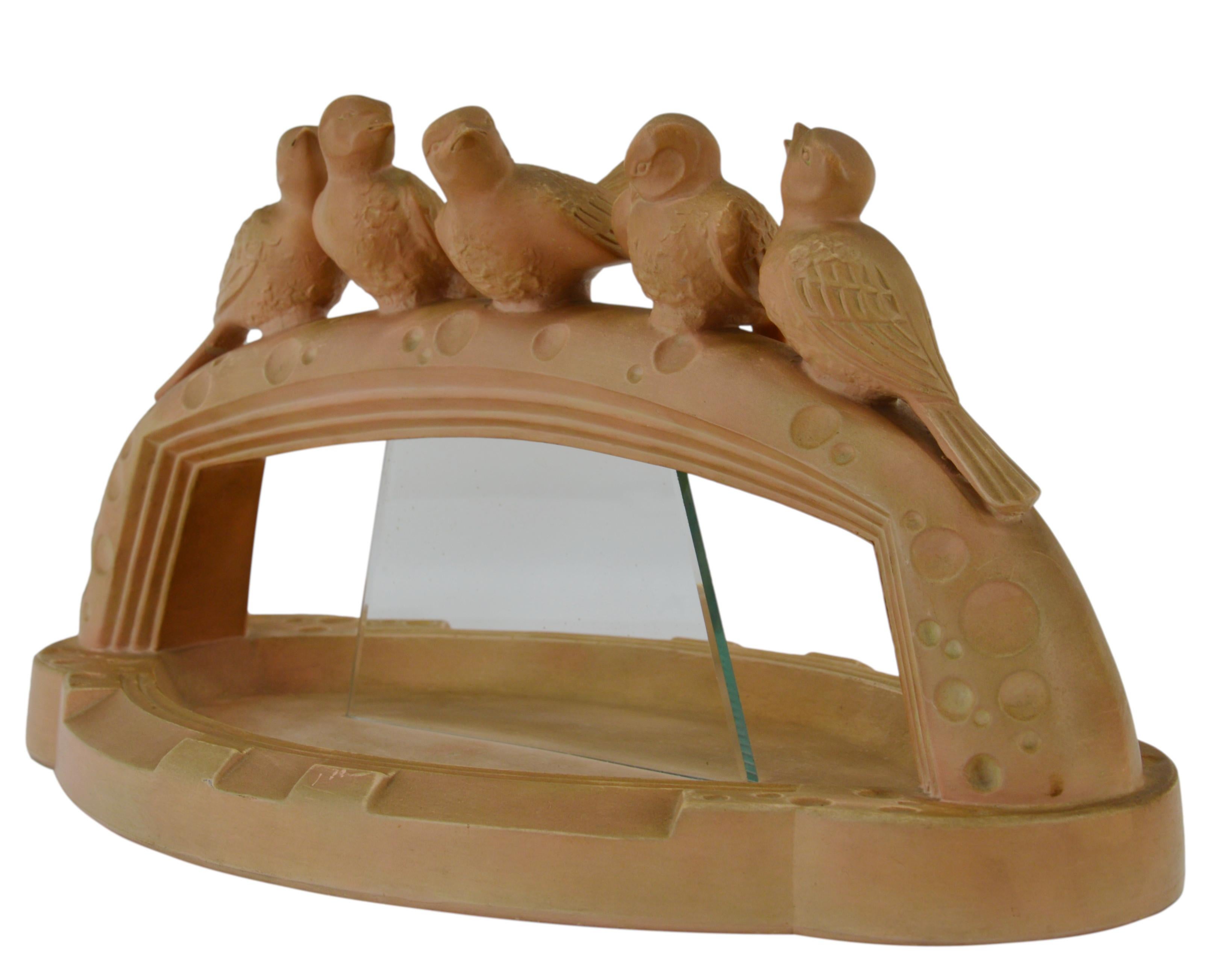 Terracotta French Art Deco Terra Cotta Swallows Centerpiece, 1920 For Sale